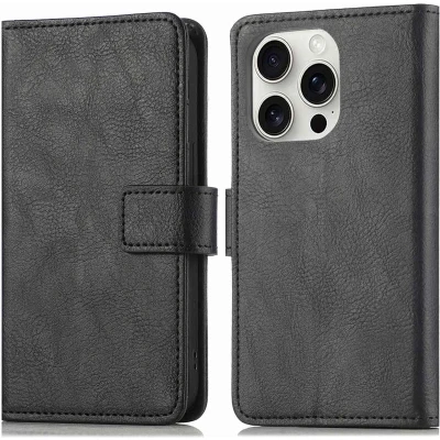 Afbeelding van imoshion Hoesje Geschikt voor iPhone 16 Pro Met Pasjeshouder Luxe Bookcase Zwart