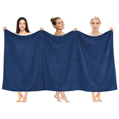 Afbeelding van Cotton Paradise Oversized badhanddoek, 100% katoen, 101,6 x 203,2 cm, grote badhanddoek voor badkamer, marineblauw