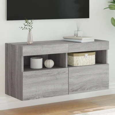 Afbeelding van Tv wandmeubel met LED verlichting 80x30x40 cm grijs sonoma