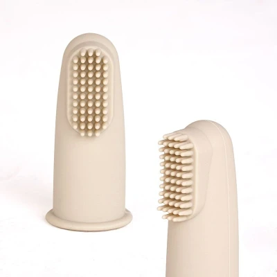 Afbeelding van Dutsi Siliconen Baby Vingertandenborstel BPA vrij Beige
