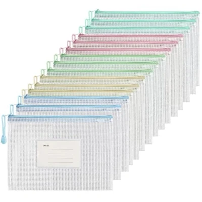 Afbeelding van Euleryoo Lot de 15 sacs à fermeture éclair, A5 couleur Morandi Sac documents en maille imperméable plastique avec pour reçus, bureau, voyage, école, 5 couleurs