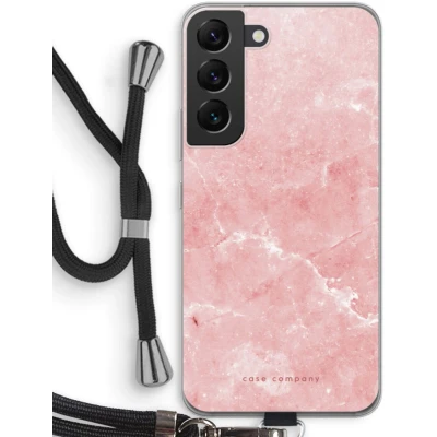 Afbeelding van Case Company® hoesje met Koord geschikt voor Samsung Galaxy S22 Roze marmer Telefoonhoesje Zwart Bescherming aan alle Kanten en Over de Schermrand