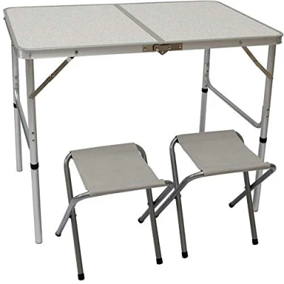 Afbeelding van Alu Kampeertafel set met 2 Stoelen 90x60cm inklapbbar Campingtafel Picknicktafel Vouwtafel Kl...