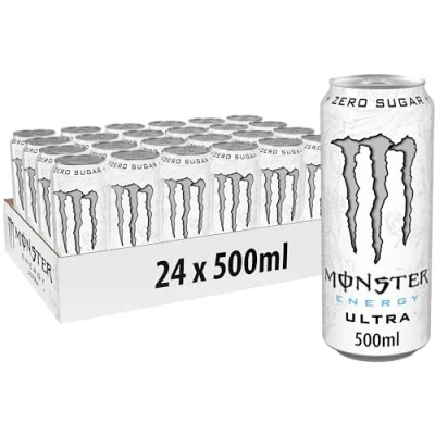 Afbeelding van Monster Energy Ultra White 24 blikjes à 500 ml, Drink Zero suiker en weinig calorieën energiedrank met lichte verfrissende citrussmaak