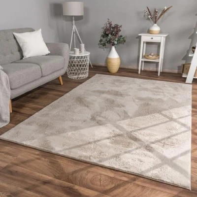 Afbeelding van TT Home Shaggy Tapijt, hoogpolig, pluche, effen, modern, kleur: beige, afmetingen: 140 x 200 cm