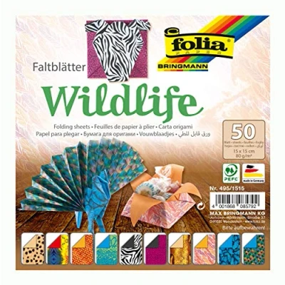 Afbeelding van Vouwblaadjes Folia 80gr 15x15cm 50 vel 2 zijdig 10 wildlife designs