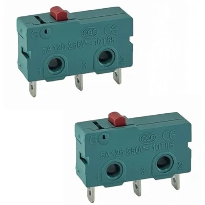 Afbeelding van 2 x microknoppen, 3 polig, 250 V, 5 A, standen, ON/ON, eindschakelaar, wisselschakelaar, micro touch schakelaar voor mechanica, elektronische apparaten, dispensers
