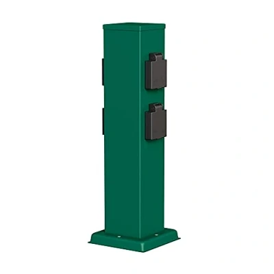 Afbeelding van ledscom.de Tuincontactdoos Zuil POLLY voor gebruik buitenshuis, IP44, 4 voudig, groen, hoekig, 38 cm