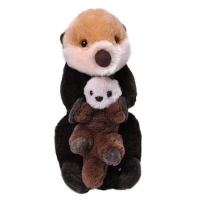 Afbeelding van Pluche knuffel dieren familie zee otters 36 cm. Wildlife speelgoed beesten Moeder met kind/baby setje