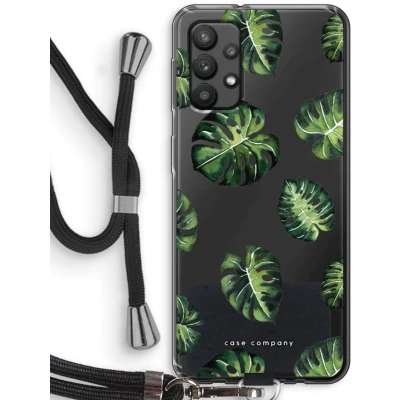 Afbeelding van Case Company® hoesje met Koord geschikt voor Samsung Galaxy A32 4G Tropische bladeren Telefoonhoesje Zwart Bescherming aan alle Kanten en Over de Schermrand