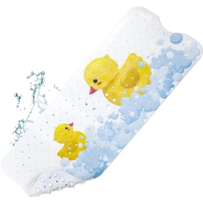 Afbeelding van YOCOLE Badmat voor kinderen, 100 x 40 cm, antislip, pvc, BPA vrij, met zuignappen, schimmelbestendig en machinewasbaar