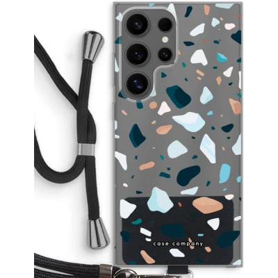 Afbeelding van Case Company® hoesje met Koord geschikt voor Samsung Galaxy S24 Ultra Terrazzo N13 Telefoonhoesje Zwart Bescherming aan alle Kanten en Over de Schermrand