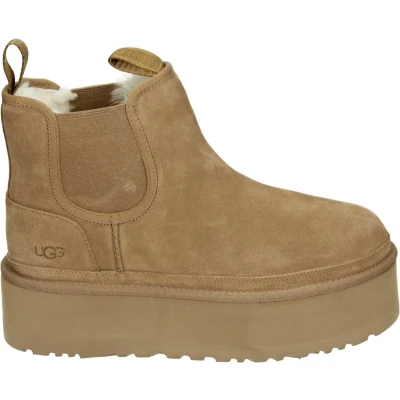 Afbeelding van UGG Neumel Platform Chelsea Enkellaarsjes met plateauzool, Dames, Maat: 41, Chestnut Veloursleer