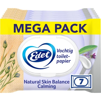 Afbeelding van Edet Natural Skin Balance vochtig wc papier milde balsem met panthenol en kruidenextract 7x42 = 294 vellen voordeelverpakking