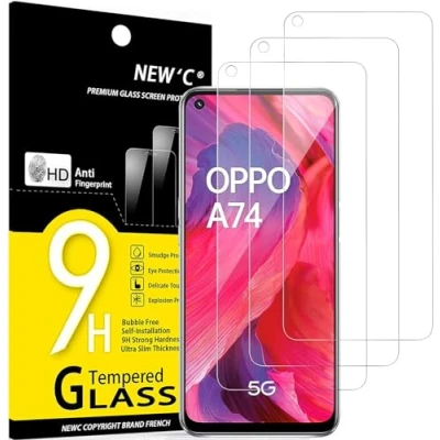 Image de NEW&#039;C Lot de 3, Verre Trempé pour Oppo A54 5G, A74 Film Protection écran Anti Rayures sans Bulles d&#039;air Ultra Résistant (0,33mm HD Transparent) Dureté 9H Glass