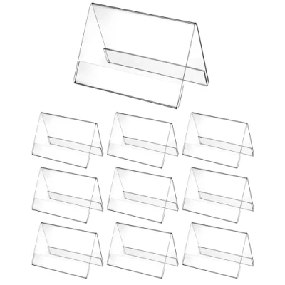 Afbeelding van QWORK® 10 stuks acryl tafelstandaard x 6 cm dikte 2 mm dakvorm dubbelzijdig voor naamplaatjes en prijskaartjes
