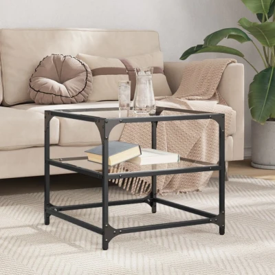 Afbeelding van Salontafel met transparant glazen blad 50x50x45 cm staal