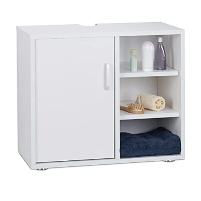 Afbeelding van Relaxdays wastafelonderkast wit onderbouwkast badkamer badkamerkast 51 x 60 32 cm
