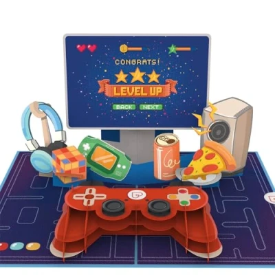 Afbeelding van papercrush® Level up pop kaart grappige 3D verjaardagskaart geldcadeau voor spelers (jongens, vriend, man) goed gameconsole en gaming accessoires pc