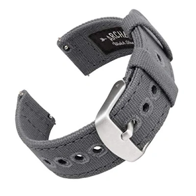 Afbeelding van Archer Watch Straps Horlogeband van canvas voor dames en heren Reservearmband Meerdere kleuren 18 mm, 20 22 Grijs, sleutelkoord