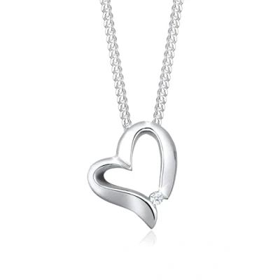 Afbeelding van Elli PREMIUM Dames Halsketting Hart Hanger Gebogen met Diamant (0.015 ct.) in 925 Sterling Zilver