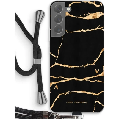 Afbeelding van Case Company® hoesje met Koord geschikt voor Samsung Galaxy S22 Plus Gouden marmer Telefoonhoesje Zwart Bescherming aan alle Kanten en Over de Schermrand