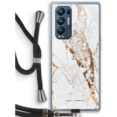 Afbeelding van Case Company® hoesje met Koord geschikt voor Oppo Find X3 Neo Goud marmer Telefoonhoesje Zwart Bescherming aan alle Kanten en Over de Schermrand