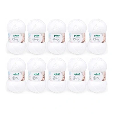 Afbeelding van Gründl Baby uni wol (OEKO TEX gecertificeerde wol, duurzaam en onderhoudsvriendelijk, 70% polyacryl 30% polyamide, 50 g / 150 m, naalddikte: 3,5 4,5, 10 x g), wit