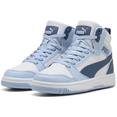 Afbeelding van PUMA Rebound V6 Mid Jr Unisex Sneakers White Dark Indigo Haute Tropic
