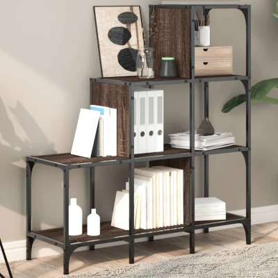 Afbeelding van Boekenkast 92x30x102 cm bewerkt hout en metaal bruin eiken