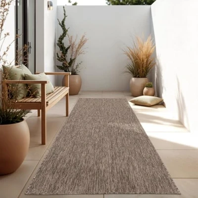 Afbeelding van Paco Home In &amp; Outdoor Balkon Terras Keukenvloerkleed Eenkleurig Gemêleerd Patroon 80x250 cm