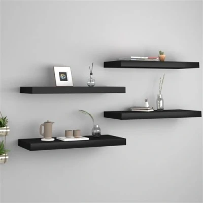 Afbeelding van Wandschappen zwevend 4 st 60x23,5x3,8 cm MDF zwart