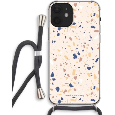 Afbeelding van Case Company® hoesje met Koord geschikt voor iPhone 12 mini Terrazzo N23 Telefoonhoesje Zwart Extra Bescherming aan alle Kanten en Over de Schermrand
