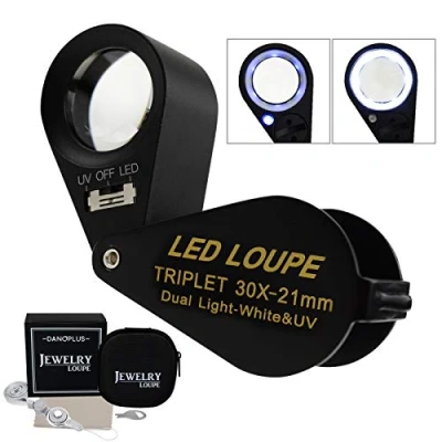 Afbeelding van Vergrootglas 30x LED UV 21 mm Lens Triple Optisch Glas Handheld Gereedschap Juwelaar Pad Filatelist Numismatisch Munt