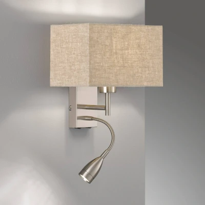 Afbeelding van Wandlamp Dream leeslampje, linnen zand/nikkel