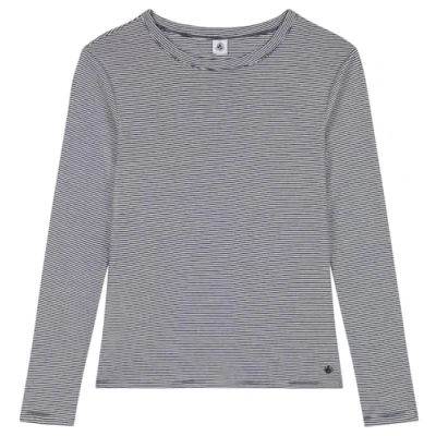 Image de Petit Bateau Tee Shirt Manches Longues Femme, Smoking/Marshmallow, XS