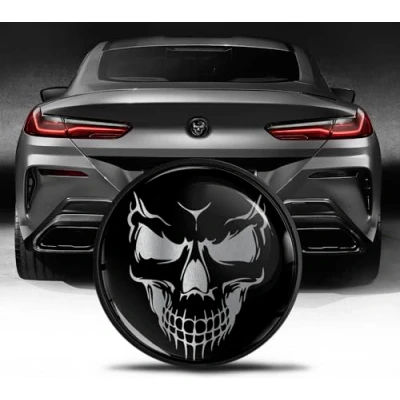 Afbeelding van Biomar Labs Kofferbak Tuning Badge 74 mm Compatibel met BMW Embleem 51148219237 Schedel Zilver Zwart EZ 15