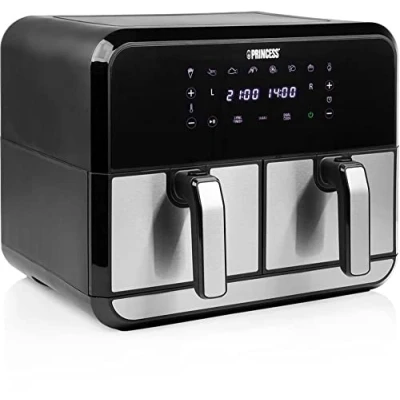 Afbeelding van Princess Dubbele Airfryer 182074 2 manden x 4 liter Digital touchscreen heteluchtfriteuse RVS/Zwart