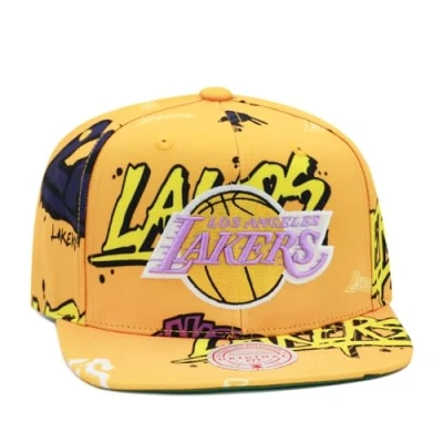 Afbeelding van Mitchell &amp; Ness NBA Los Angeles Lakers Pet Snapback Stickerset, geel, één maat, Geel.
