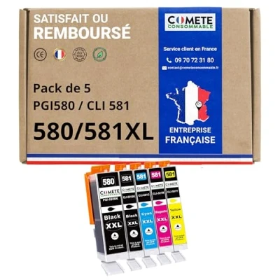 Afbeelding van COMETE, Frans merk 580XL 581XL 5 inktpatronen compatibel met Canon PGI 580 CLI 581 XXL PGI580 CLI581 voor cartridge PIXMA printer … (5)