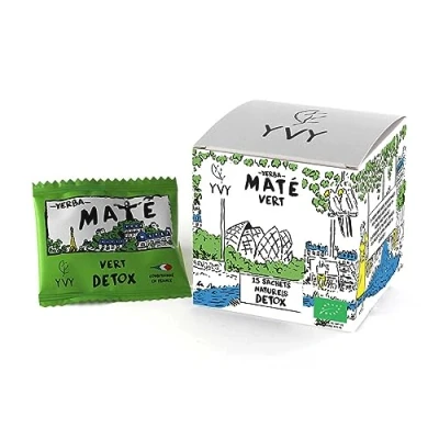 Afbeelding van YVY MATÉ Yerba Mate Green Bio Grand Cru Praktisch formaat 15 natuurlijke maté theezakjes biologische niet gerookt, zonder steel, stofvrij infusie dicht bij groene thee Detox drank