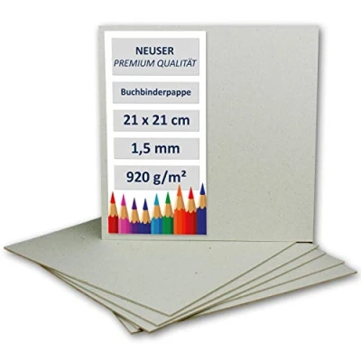 Afbeelding van Boekbinderkarton 1,5 mm dik stevig karton 20 stuks vierkant (21 x 21 cm) grijs/bruin