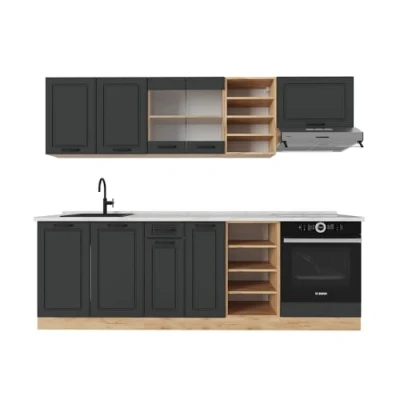 Afbeelding van Vicco Complete keukeneenheid R Line, Antraciet landhuis/gouden eik, 240 cm , WB Marmer