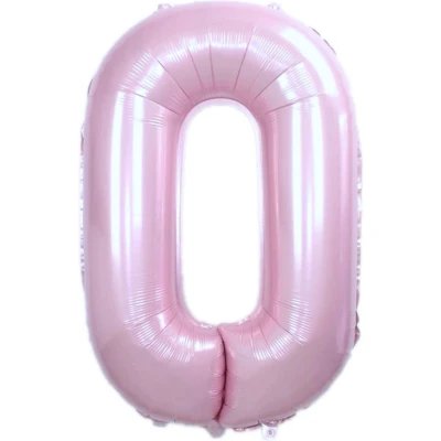 Afbeelding van Folie Ballon Cijfer 0 Jaar Roze 36Cm Verjaardag Folieballon Met Rietje