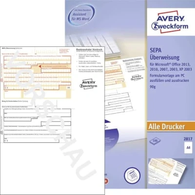 Afbeelding van Avery Zweckform Overschrijvingsformulier SEPA Überweisung DIN A4 Aantal paginas: 100 2817