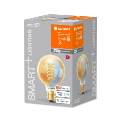 Afbeelding van LEDVANCE Smart WiFi LED lamp, gouden tint, 8 W, 650 lm, bolvorm diameter 80 mm, E27 fitting, wit licht verstelbaar (2200 5000 K), dimbaar, app of spraakbediening, lange levensduur
