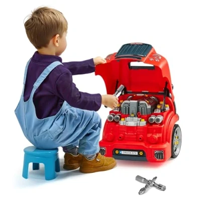 Image de VEVOR Jouet Moteur Camion Jeu Imitation Mécanicien Enfant avec Accessoires Rouge