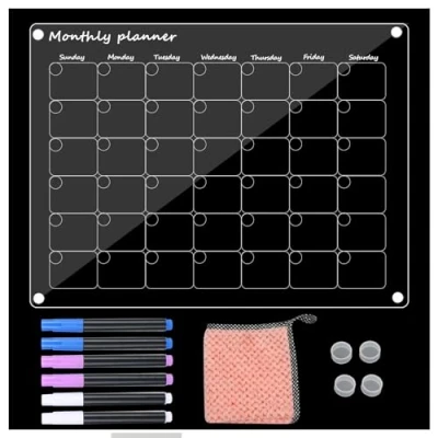 Afbeelding van XTDMJ Kalenderbord voor koelkast, uitwisbare maandplanner, acryl magnetische kalender, transparant, studieplanner, maandelijks magneetbord lijst