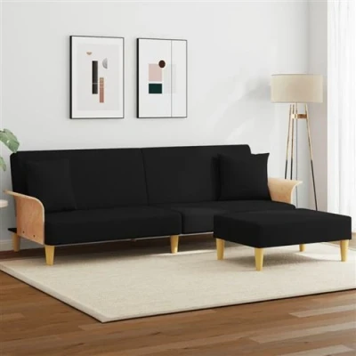 Image de vidaXL Canapé lit à 2 places et oreillers repose pied noir velours3216222