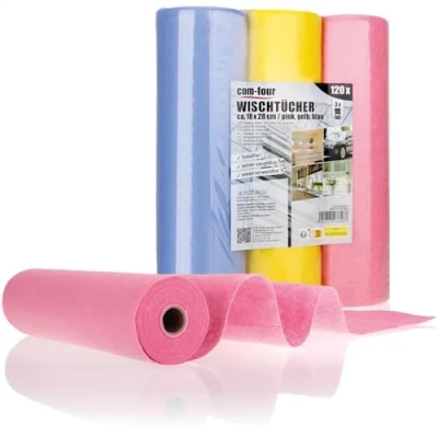 Afbeelding van COM FOUR® 120 x huishoudelijke handdoeken op rollen extreem absorberende en duurzame reinigingsdoeken van viscose herbruikbare multifunctionele doeken (18 28 stuks 3 kleuren)